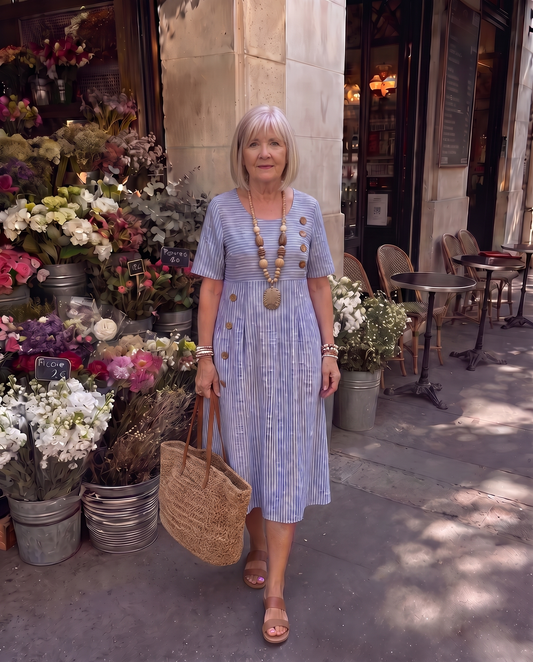 Marina | Vestido Midi de rayas con corte favorecedor