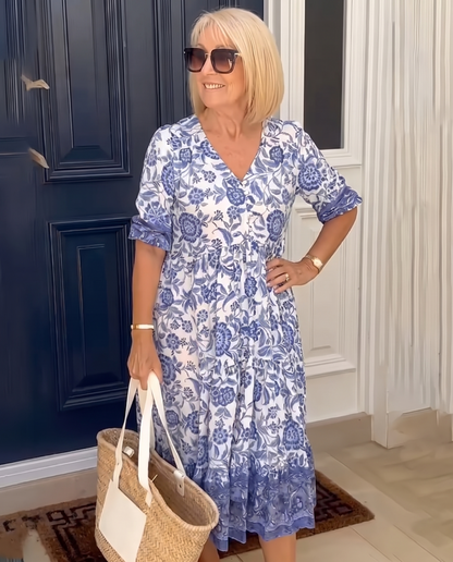 Pilar | Vestido Midi Floral con Escote en V