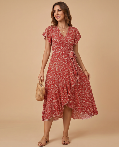 Daniela | Vestido Maxi Floral con Escote en V y Volantes