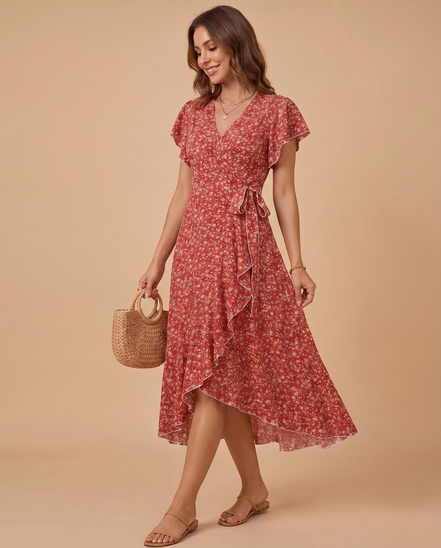 Daniela | Vestido Maxi Floral con Escote en V y Volantes