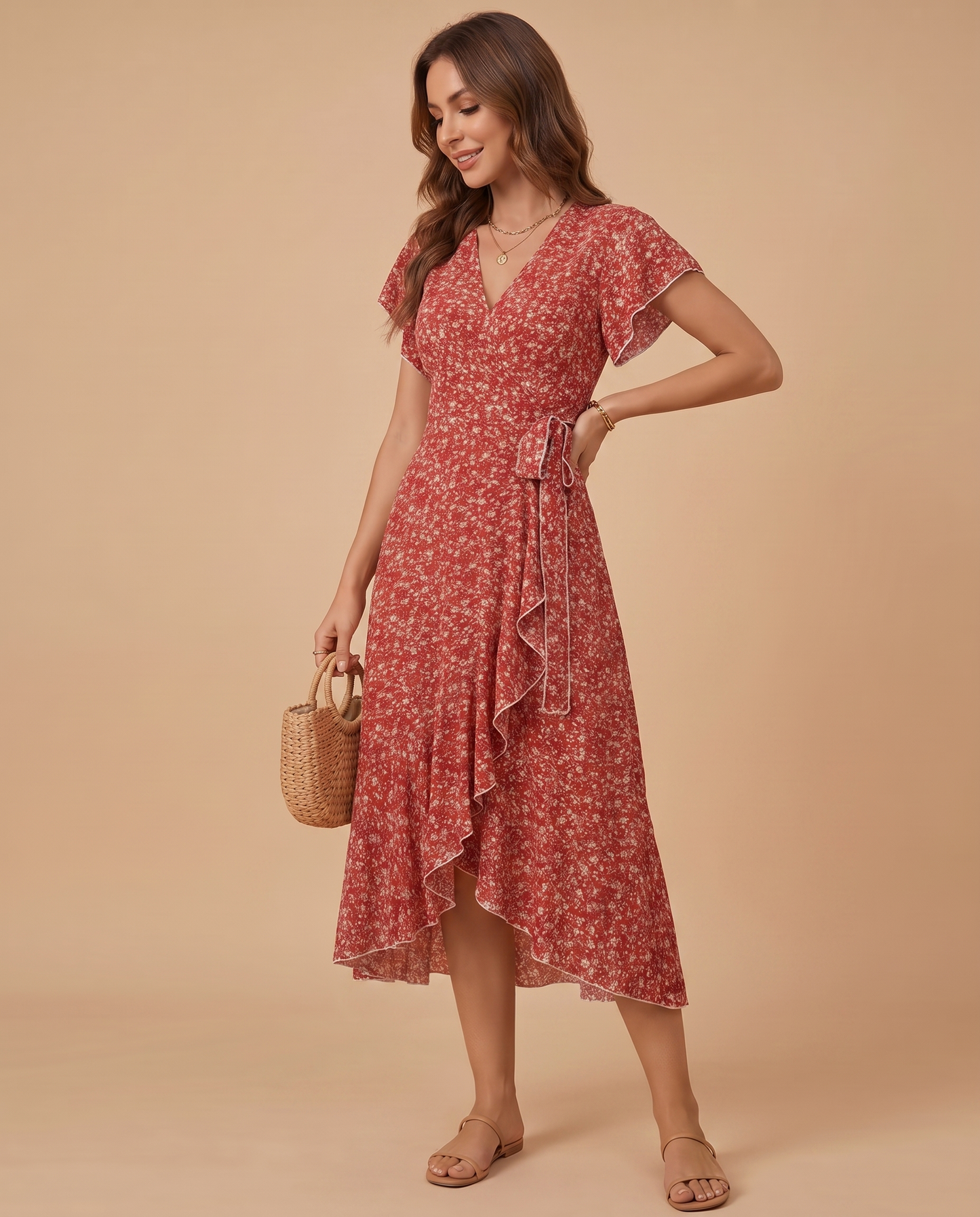 Daniela | Vestido Maxi Floral con Escote en V y Volantes
