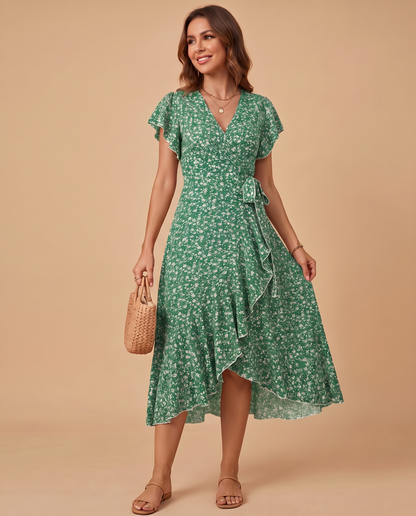 Daniela | Vestido Maxi Floral con Escote en V y Volantes