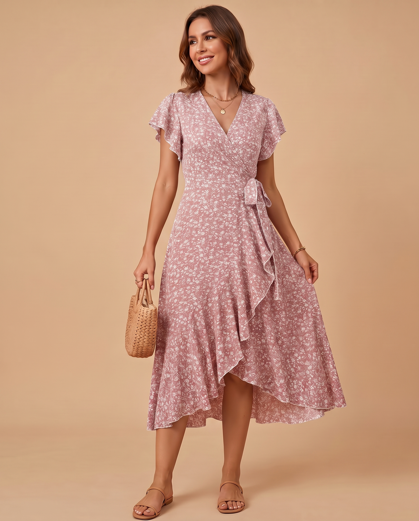 Daniela | Vestido Maxi Floral con Escote en V y Volantes