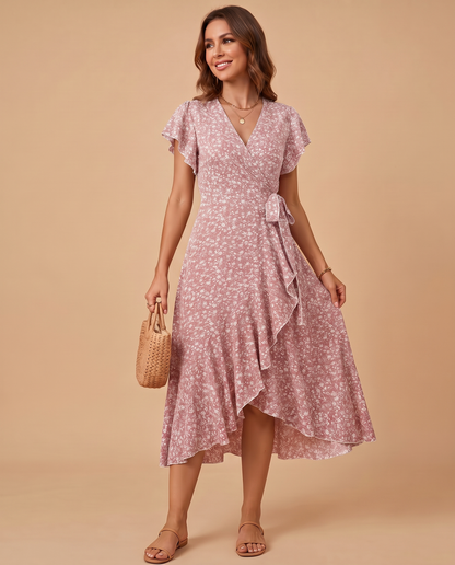 Daniela | Vestido Maxi Floral con Escote en V y Volantes