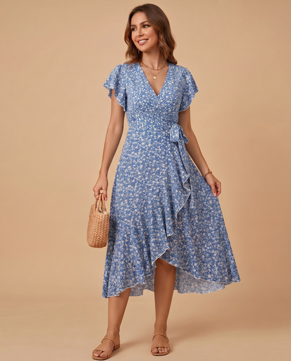 Daniela | Vestido Maxi Floral con Escote en V y Volantes
