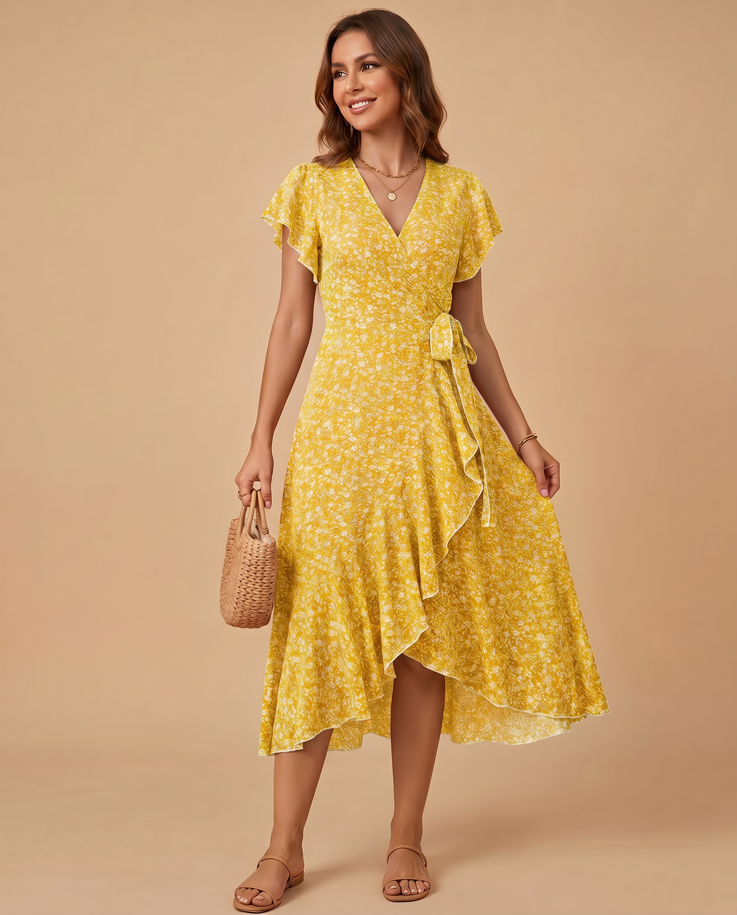 Daniela | Vestido Maxi Floral con Escote en V y Volantes
