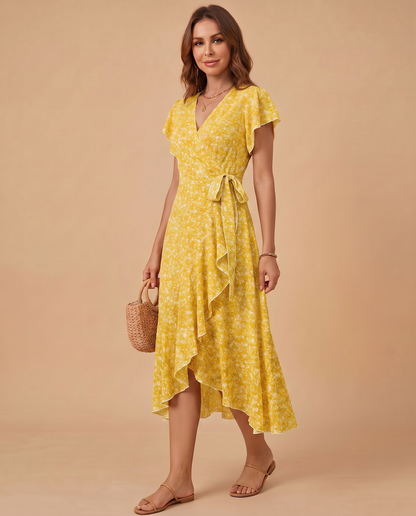 Daniela | Vestido Maxi Floral con Escote en V y Volantes