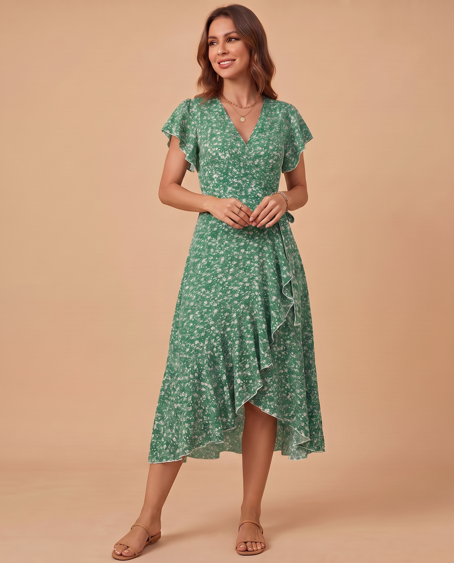 Daniela | Vestido Maxi Floral con Escote en V y Volantes