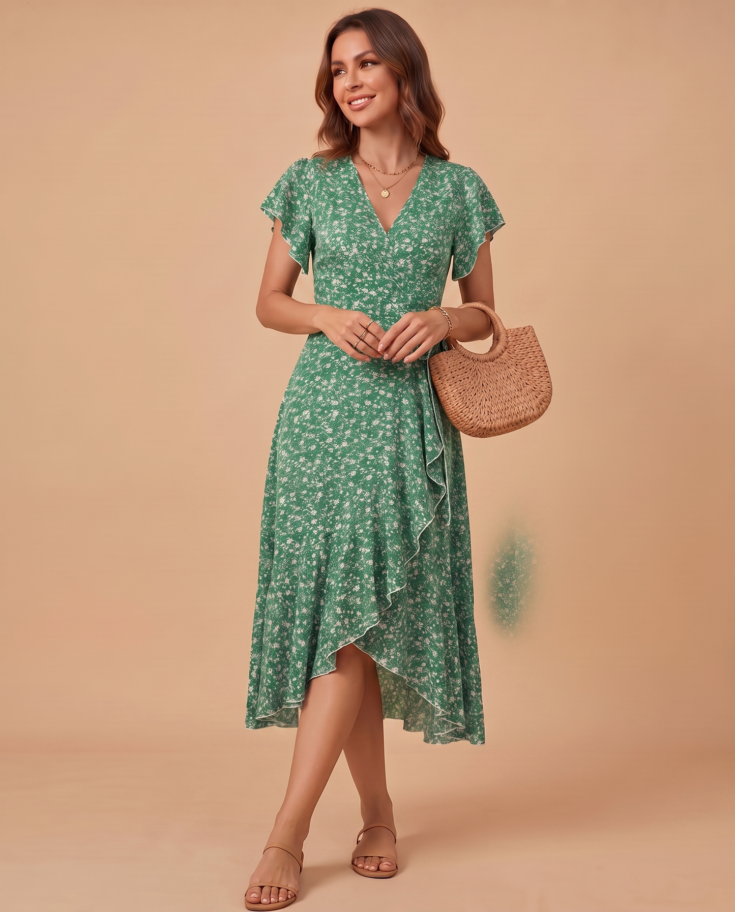 Daniela | Vestido Maxi Floral con Escote en V y Volantes